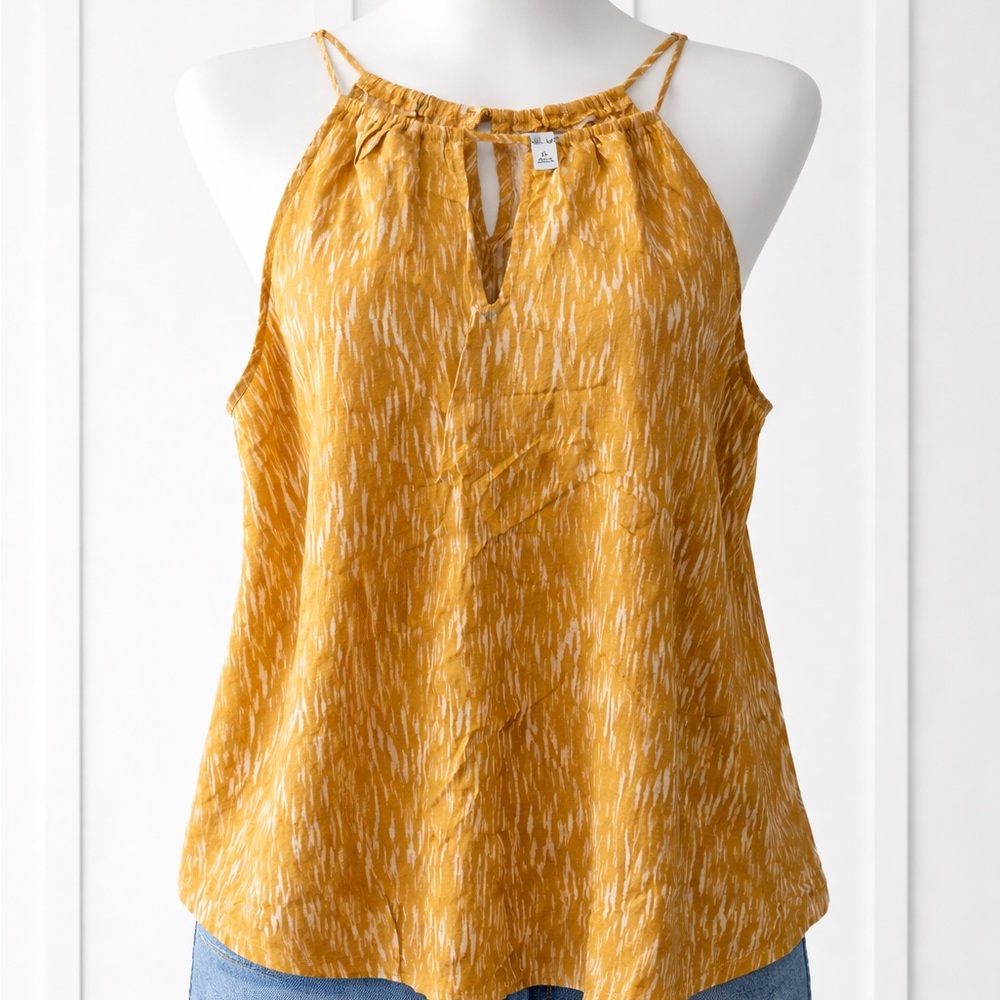Nine West Mustard Ikat Halter Blouse | Lightweight Summer Top | XL